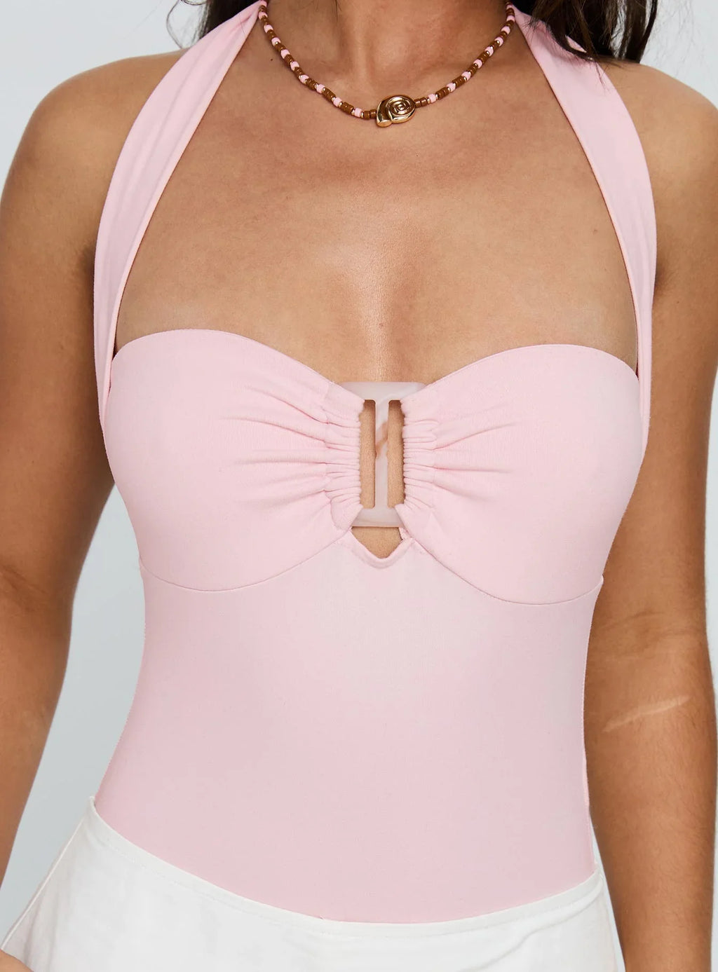 Swaying Buckle Detail Bodysuit Pink
