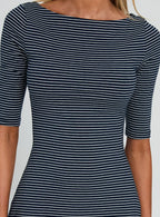 Evyna Boat Neck 3 4 Sleeve Mini Dress Navy Stripe