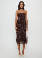 Sydni Midi Bias Cut Skirt Chocolate Pink Polka