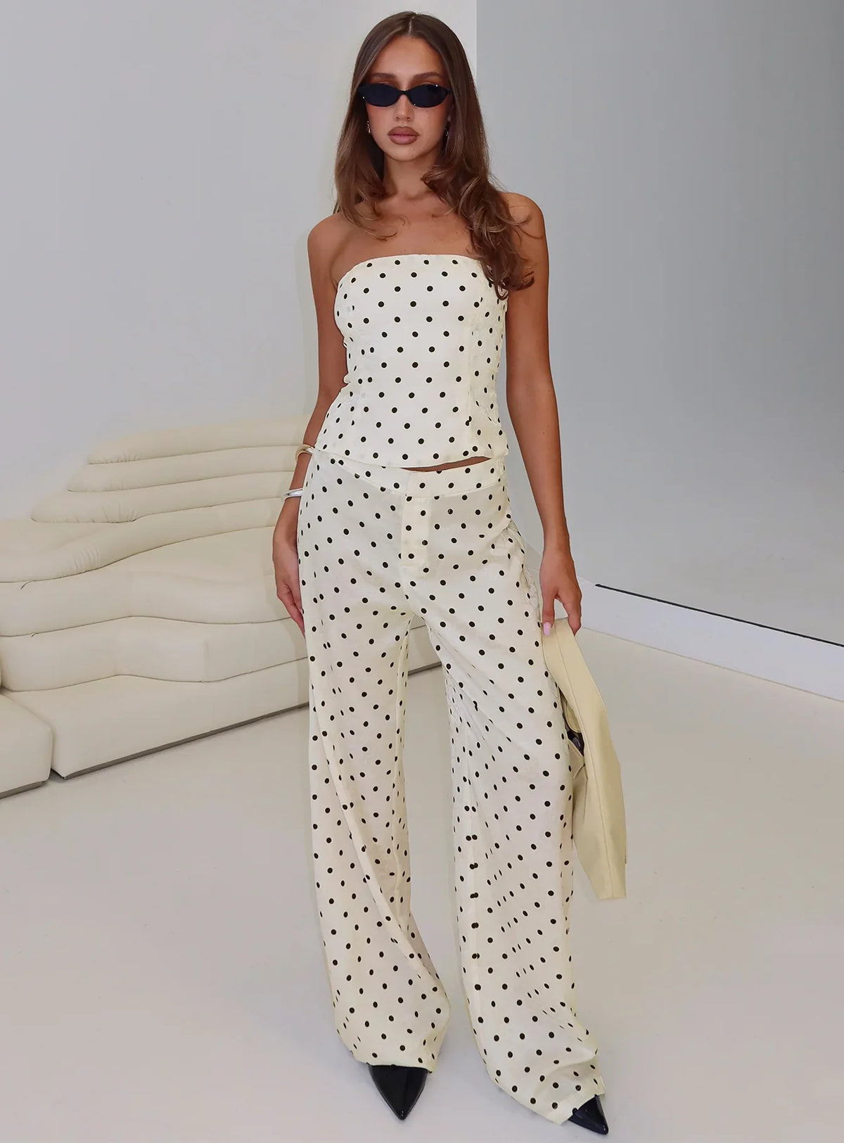Powdered Sugar Strapless Set Cream Polka