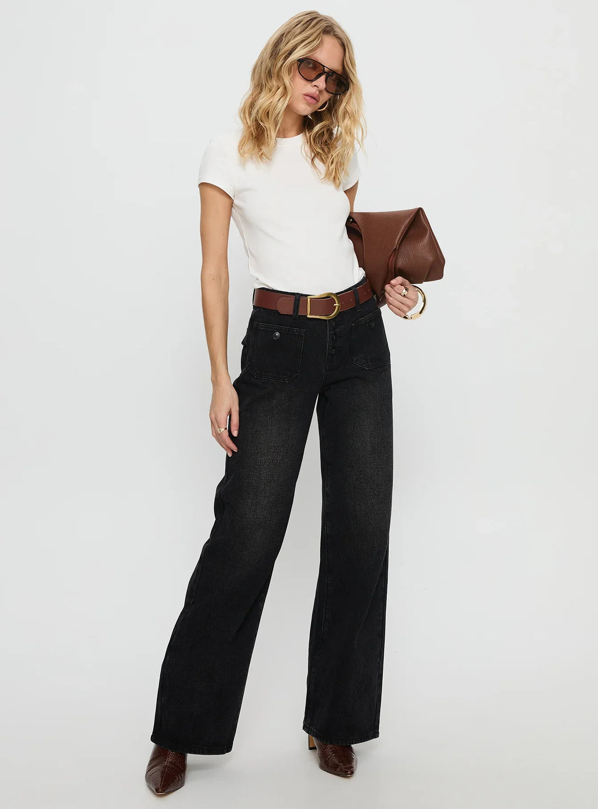 Carianne Low Rise Wide Leg Jeans Washed Black