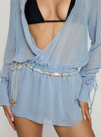 Opalina Belted Chiffon Playsuit Light Blue