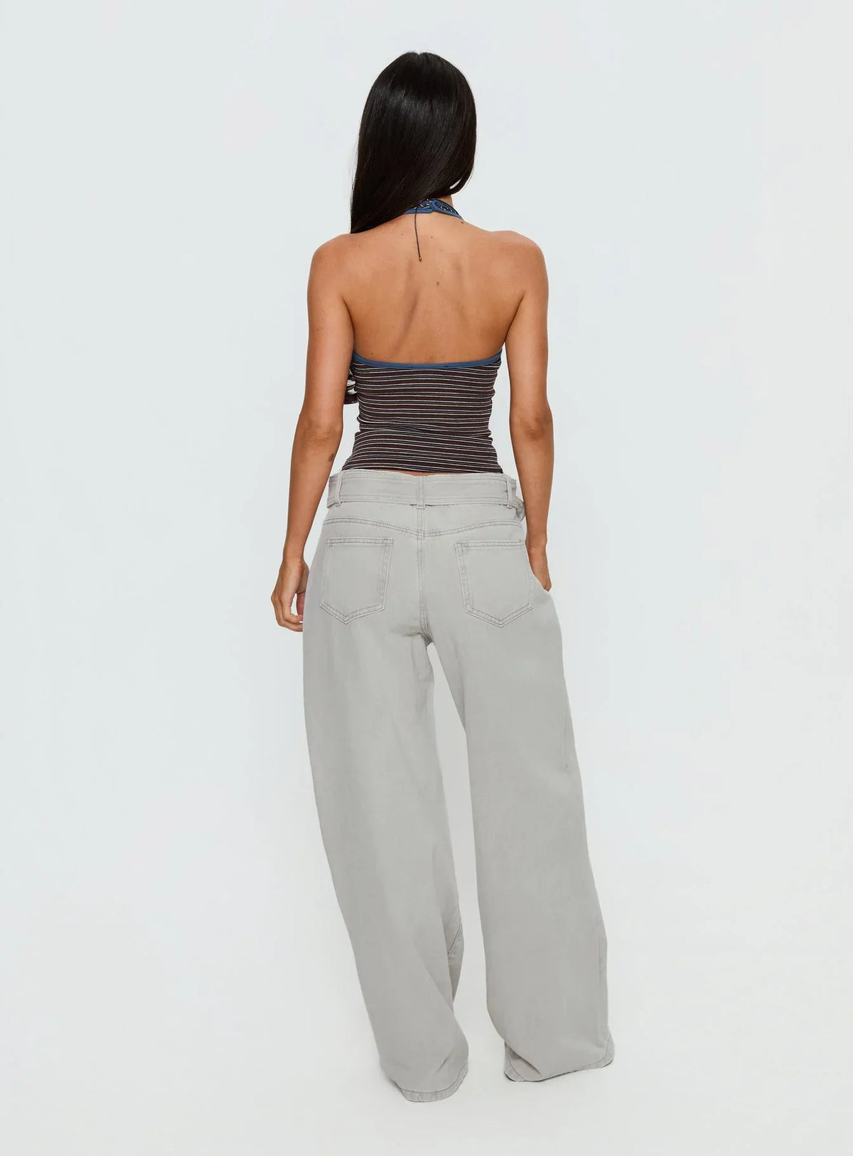 Katlin Mid Rise Wide Leg Buckle Detail Jeans Grey Wash