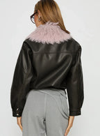 Brittanni Fluffy Collar Jacket Brown Pink