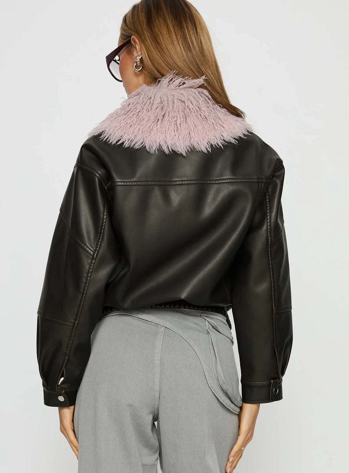 Brittanni Fluffy Collar Jacket Brown Pink