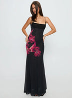 Fiadora Mesh Maxi Dress Black Floral