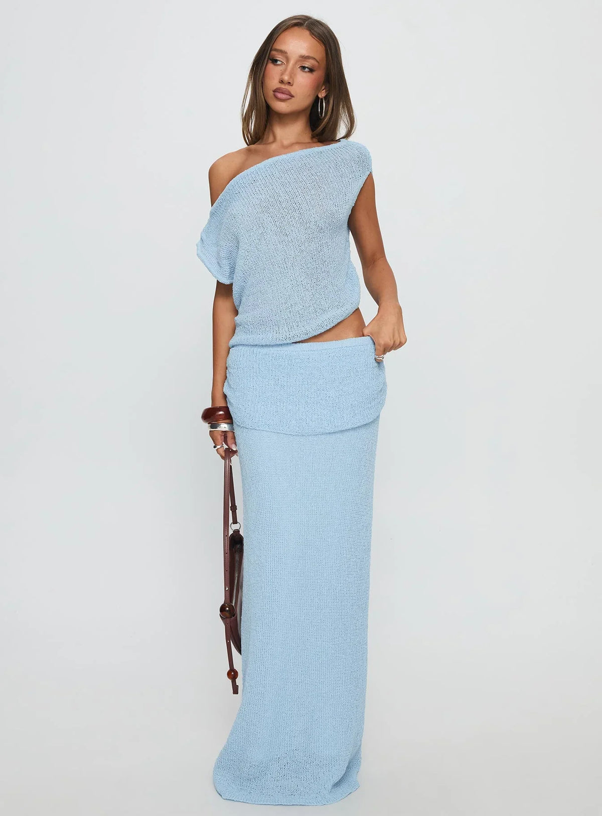 Courter Boucle Off Shoulder Top Blue