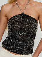 Azzurra Bead Detail Arrowneck Top Black