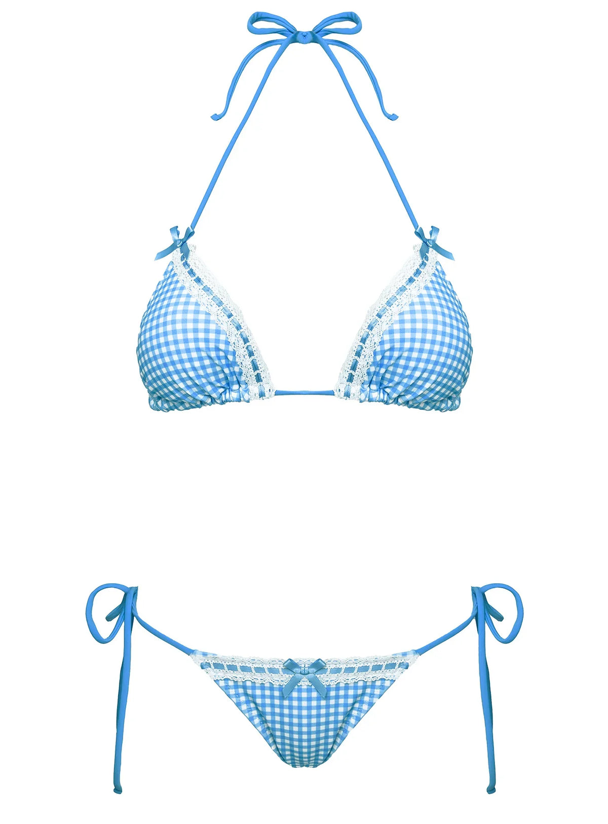 Jenner Triangle Bikini Top Blue Gingham