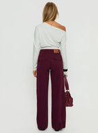 Bruiser Tie Waist Mid Rise Wide Leg Jeans Currant