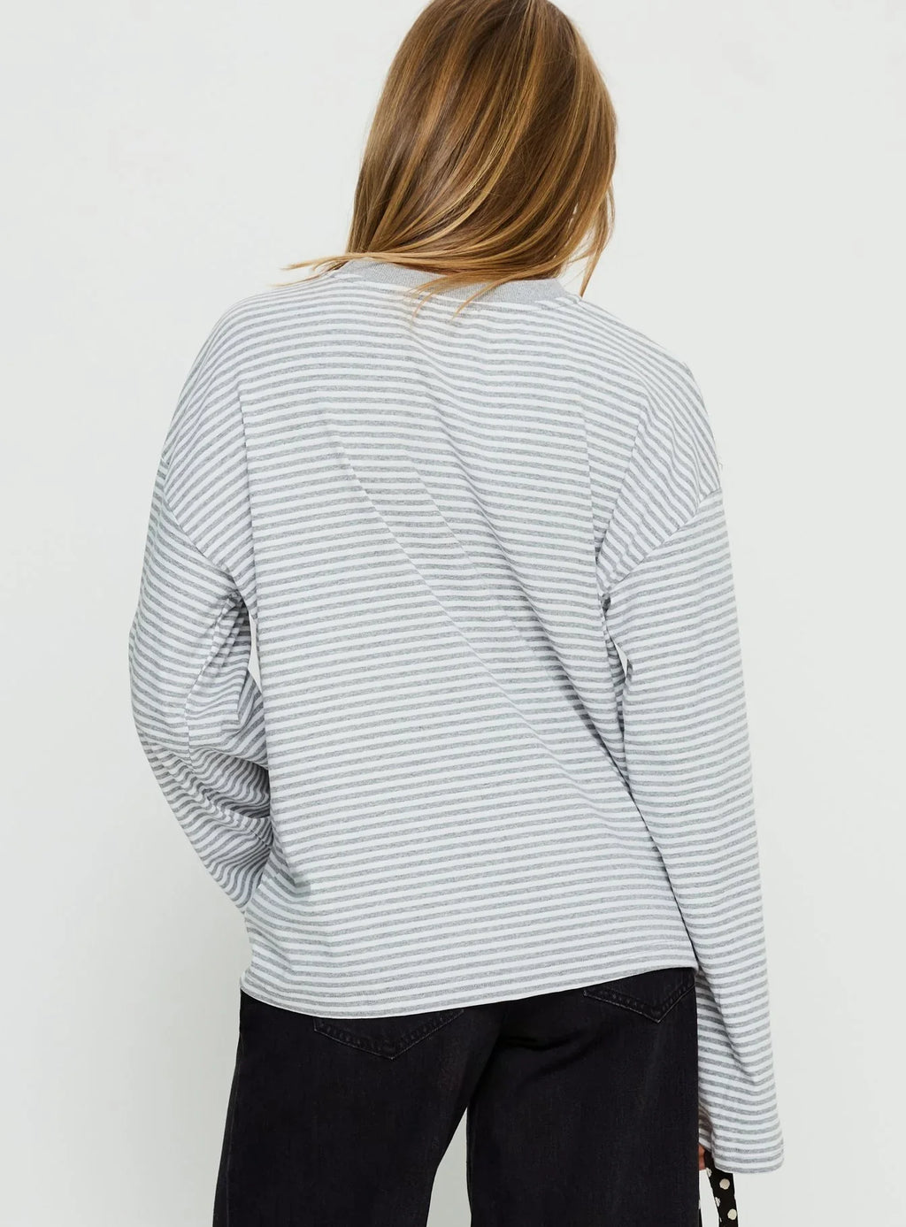 Settle Down Long Sleeve Top Grey White Stripe