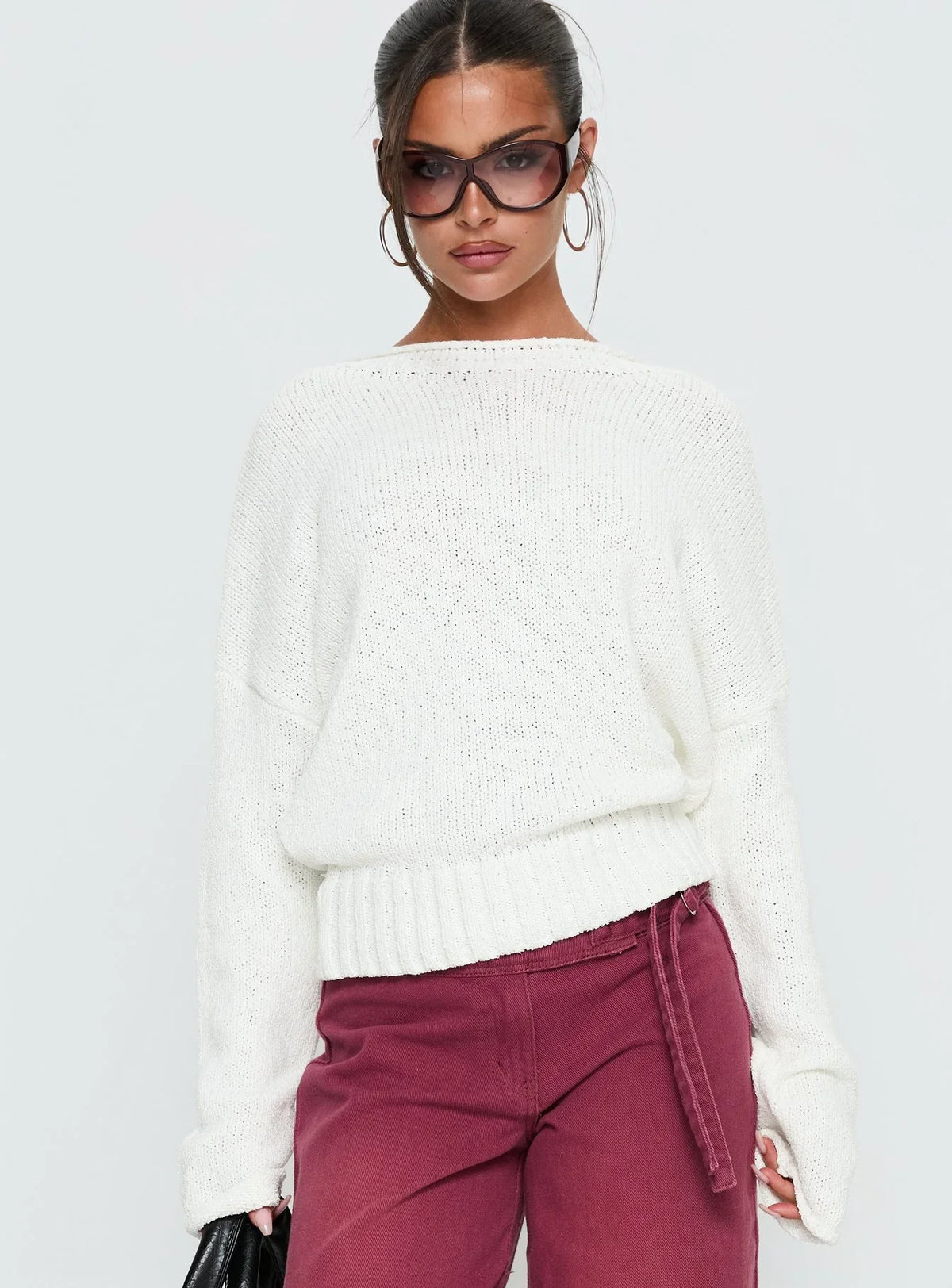 Reannon Wide Neck Knit Sweater White