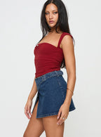 Wait Up Denim Wrap Mini Skirt Mid Wash