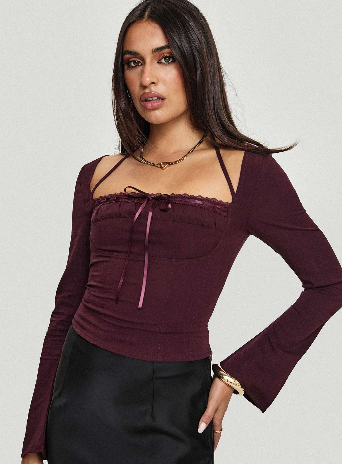 Trynia Long Sleeve Top Burgundy