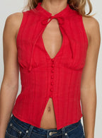 Tempting Tie Detail Top Red