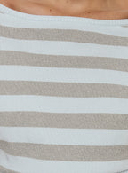 Vianne Cinched Waist Short Sleeve Knit Top Blue Grey Stripe
