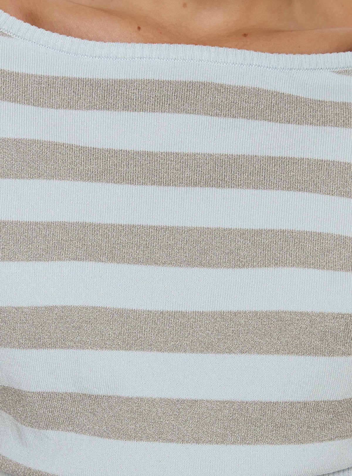 Vianne Cinched Waist Short Sleeve Knit Top Blue Grey Stripe