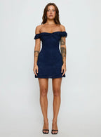 Anabeila Strapless Frill Mini Dress Navy