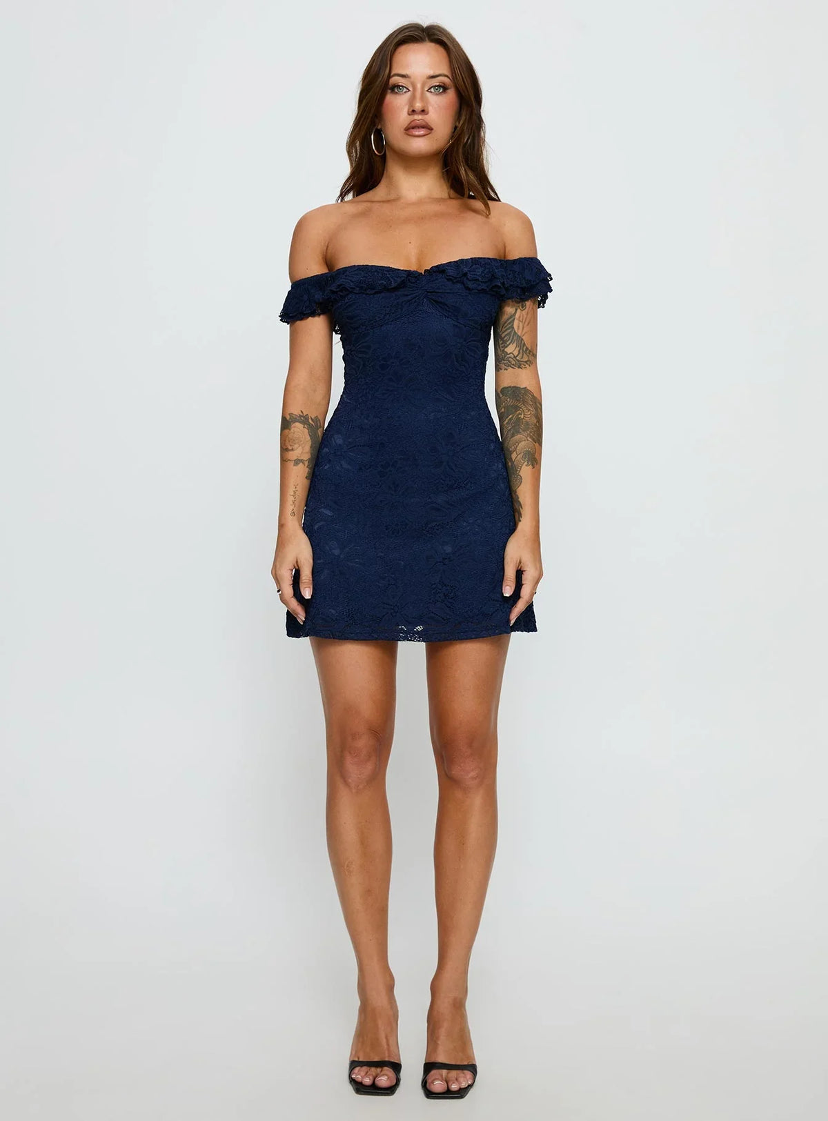 Anabeila Strapless Frill Mini Dress Navy