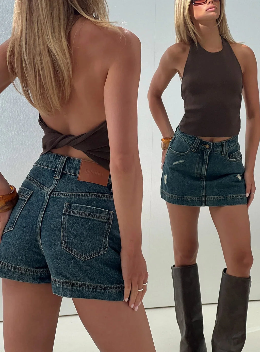 Gazelle Distressed Denim Skort Vintage Blue Wash