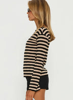 So Composed Boat Neck Long Sleeve Top Latte Stripe