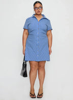 Saydie Button Down Mini Dress Blue Stripe Curve