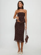 Sydni Midi Bias Cut Skirt Chocolate Pink Polka