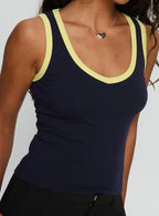 Elionne V Neck Contrast Top Navy Yellow