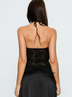 Janais Lace Tie Neck Top Black