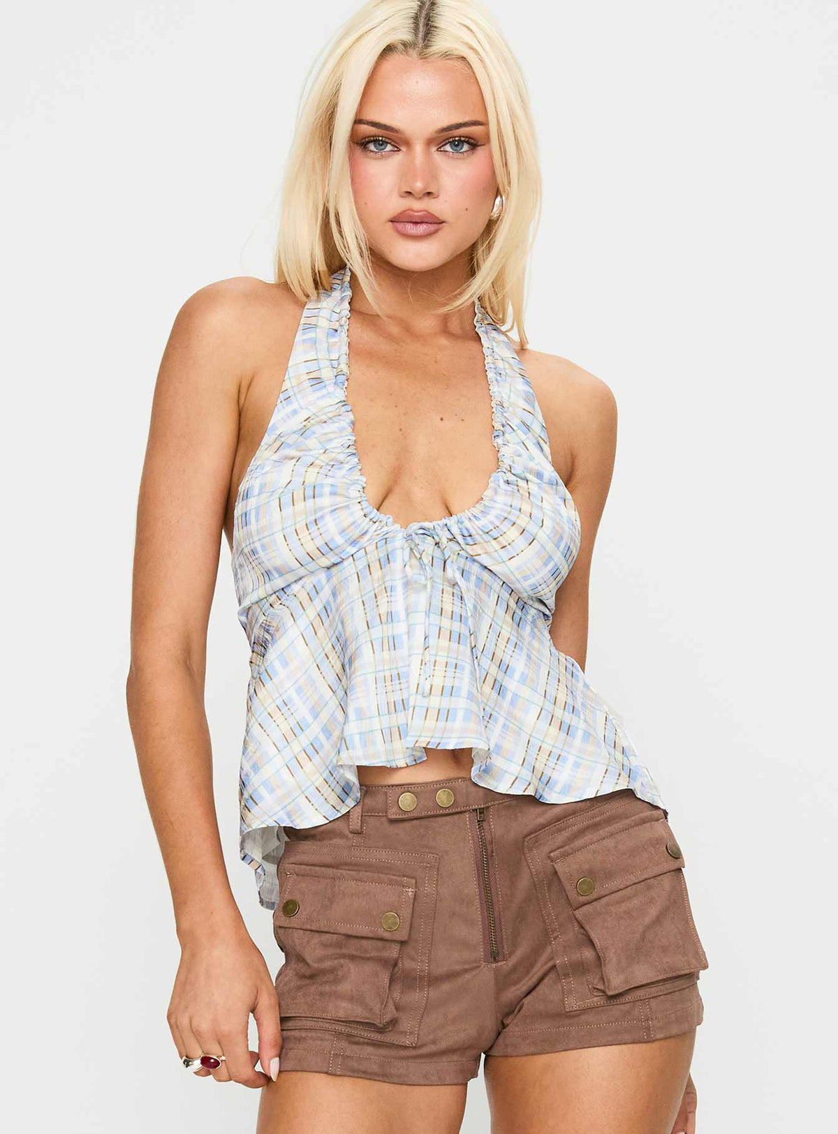Gadot Halter Top Blue Check