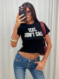 Text Dont Call Shimmer Graphic Top Black