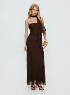 Ainslea Halter Scarf Maxi Dress Dark Brown