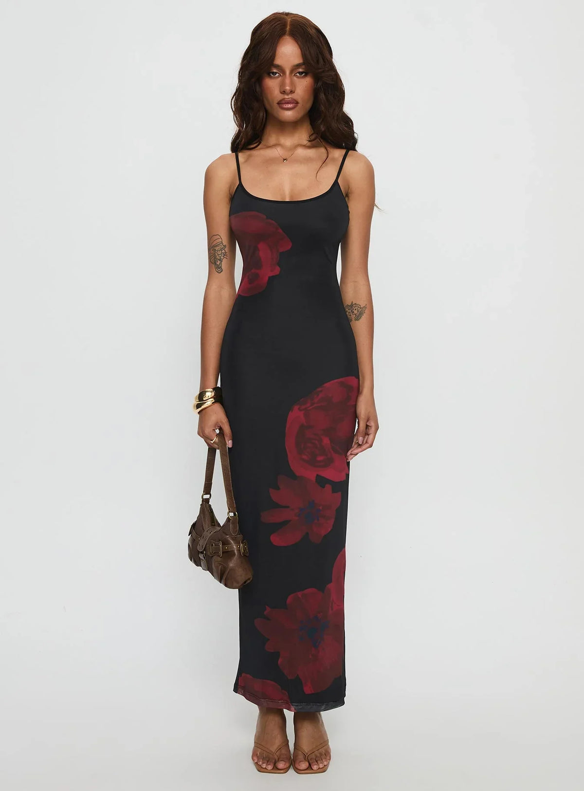 Lucky to Love Maxi Dress Black Red Floral
