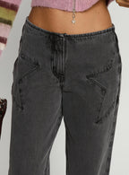 Dolley Star Stitch Mid Rise Wide Leg Jean Grey Wash