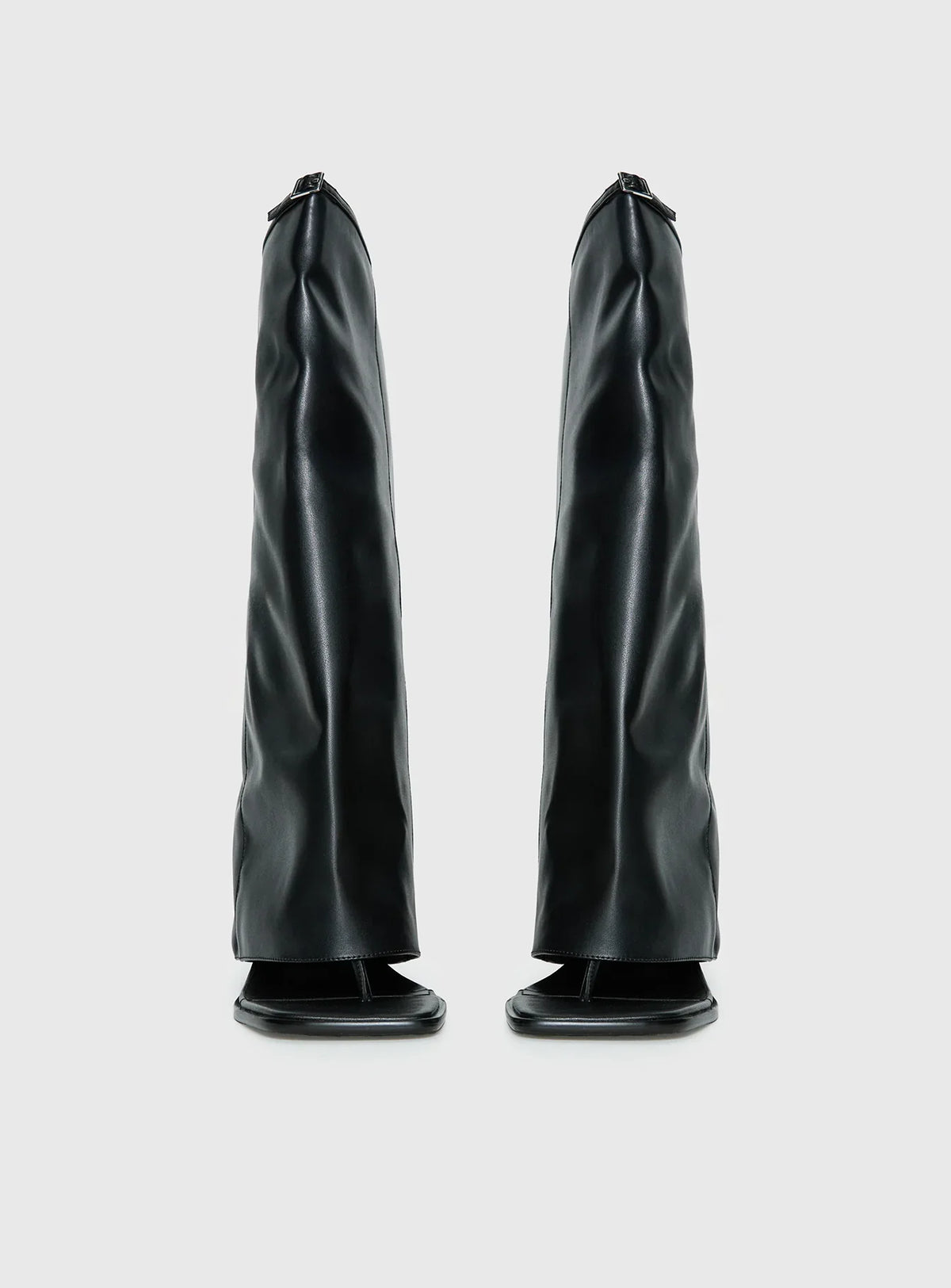 Burning Daylight Open Toe Knee High Boots Black