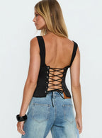 Briannah Contrast Corset Top Black