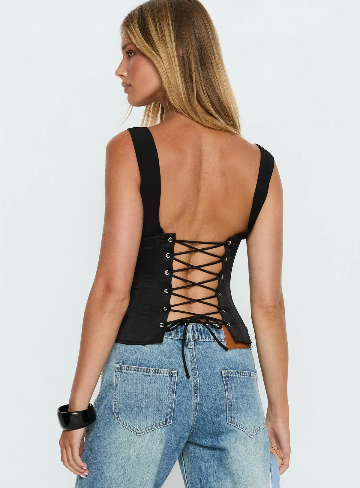 Briannah Contrast Corset Top Black