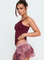 Spring To Summer Lace Trim Cami Top Plum