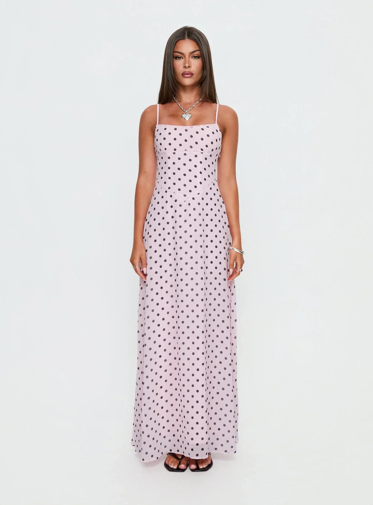 South of France Maxi Dress Pink Polka Dot