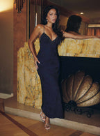 Alvera Fringe Beaded Maxi Dress Navy