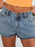 Tilted Denim Mini Short Mid Wash