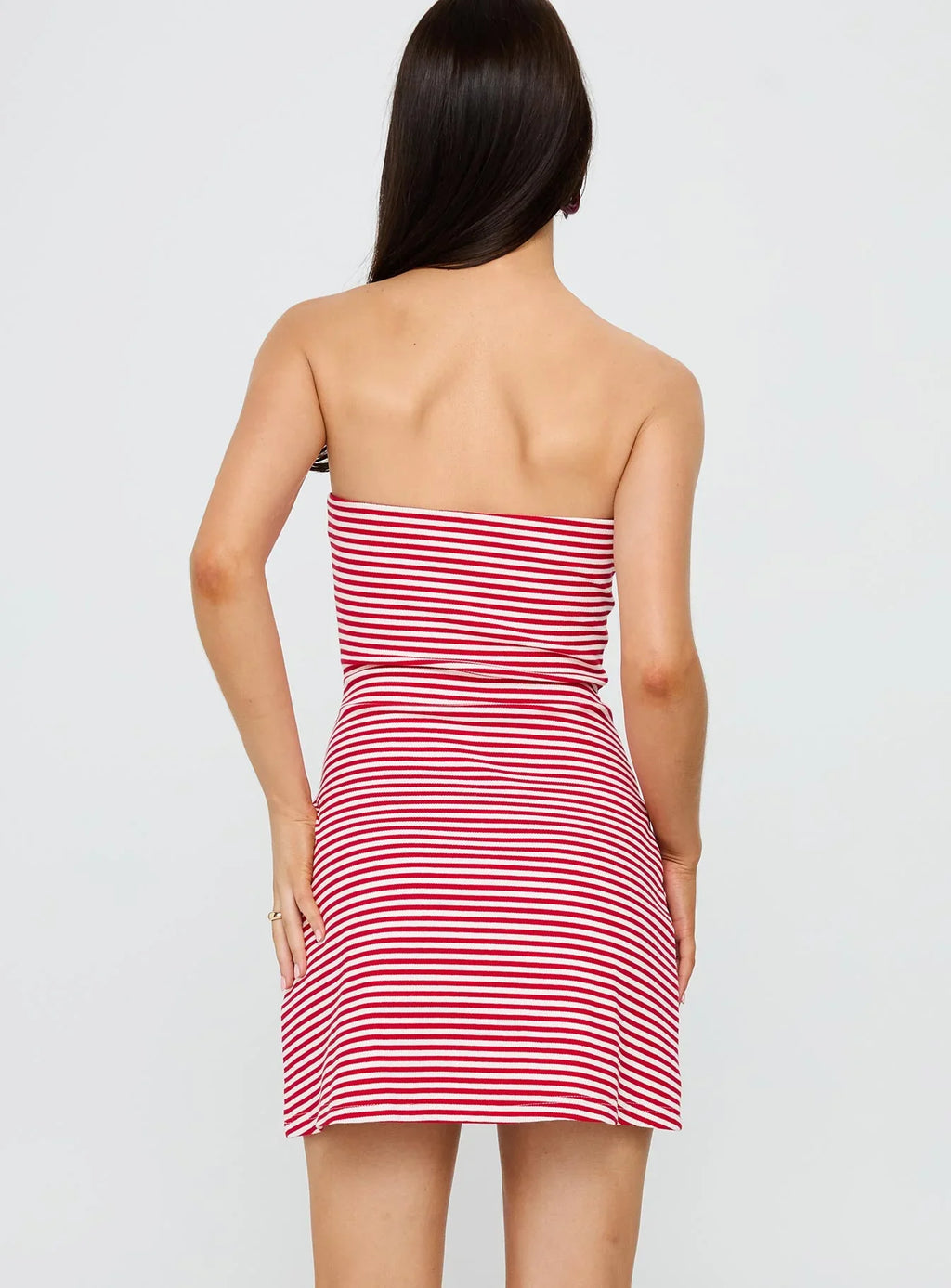 Immy Strapless Rib Mini Dress Red Stripe