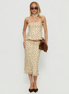 Sydni Midi Bias Cut Skirt Yellow Chocolate Polka