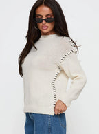Change The Weather Contrast Stitch Knit Sweater Cream
