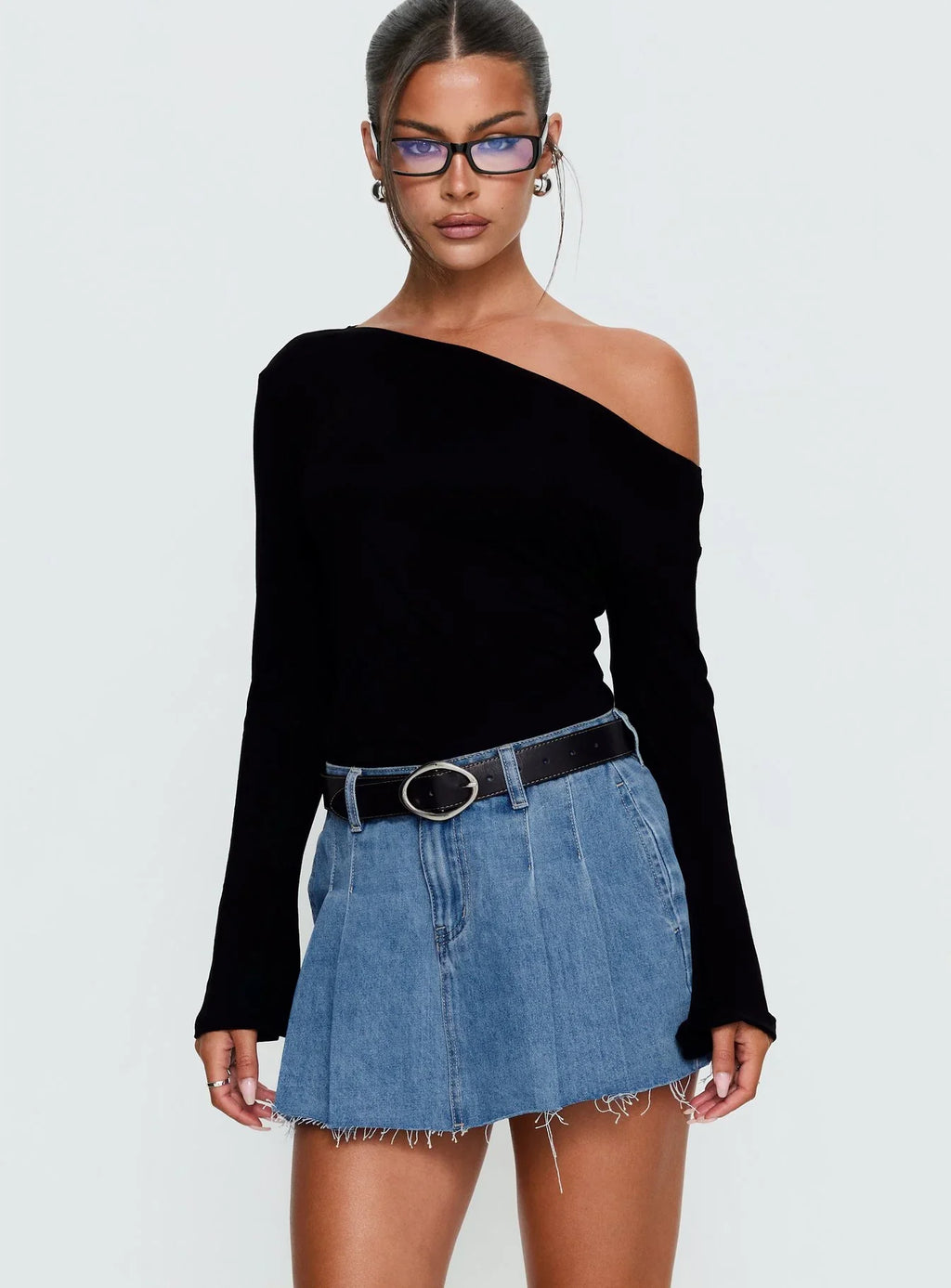 Debera Pleated Mini Skirt Mid Blue Wash