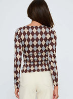 Shonna Boat Neck Long Sleeve Top Argyle