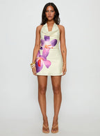 Latifah Halter Cowl Neck Mini Dress Cream Floral