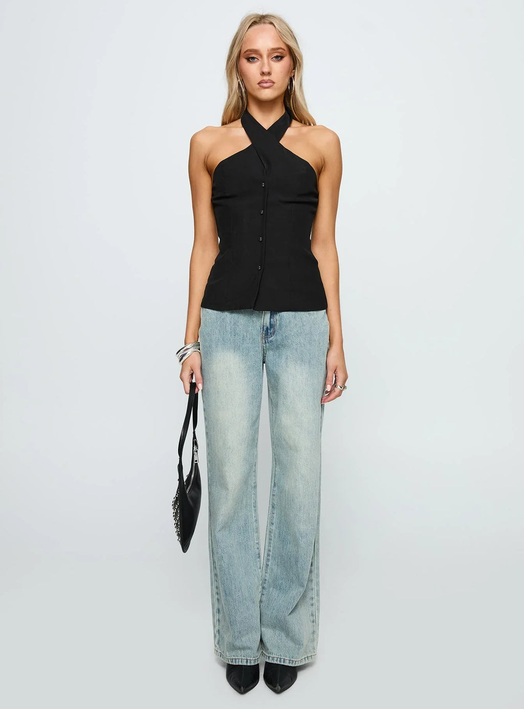 Light Is Coming Cross Detail Top Black