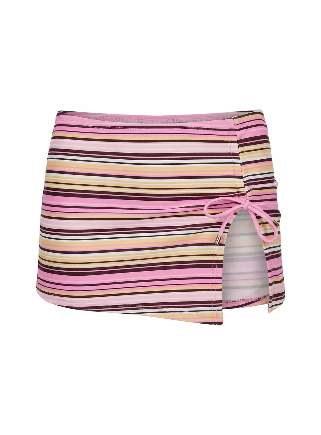 Lemargo Tie Ruched Swim Skirt Pink Yellow Stripe