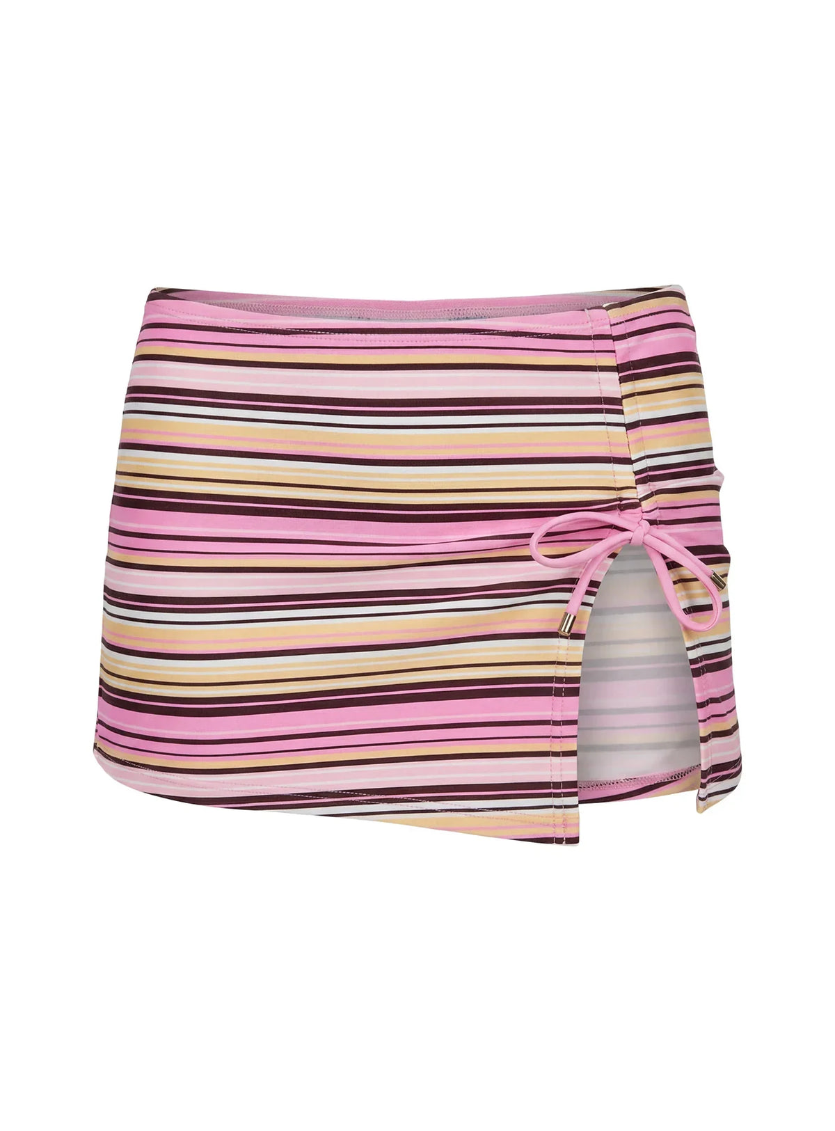 Lemargo Tie Ruched Swim Skirt Pink Yellow Stripe